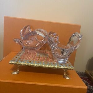 VTG Princess House Lead Crystal Bird Doves Candy Bowls Votive Trinket Dishes (2)